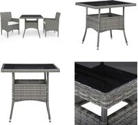 vidaXL 3 tlg. Garten Essgruppe Grau Poly Rattan und Glas - Ensemble de meubles de jardin - Gartenmöbel Sets - Garten Essgruppe - Garten Essgruppen
