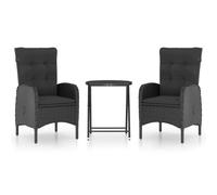 vidaXL 3-tlg. Set Bistro Poly Rattan et Glas Schwarz