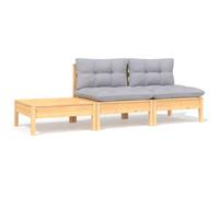vidaXL 3-tlg. Set de salon de jardin avec baisers Grau Kiefer Massivholz