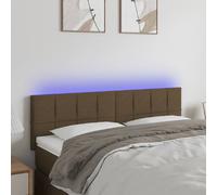 vidaXL Tête de Lit à LED Meuble de Chambre à Coucher Accessoire de Lit Double Tête de Cadre de Lit Intérieur Marron Foncé 144x5x78/88 cm Tissu