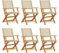 vidaXL Chaises de jardin 6 pcs. Pliable Beige Poly Rotin & Bois Massif