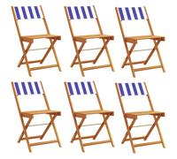 vidaXL Chaises de jardin pliantes 6 pcs Bleu et blanc Tissu et bois massif