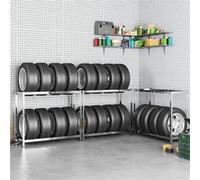 vidaXL : lot de 3 étagères à pneus à 2 tablettes, couleur argent, 110 x 40 x 110 cm, en acier