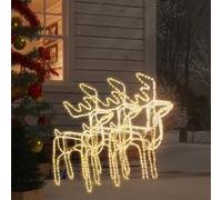 vidaXL 3x Rennes de Noël Décoration de Noël Ornement de Vacances Décoration de Fête Ornement de Jardin Extérieur Blanc Chaud 76x42x87 cm Blanc G
