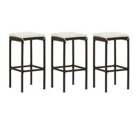 vidaXL Tabourets de bar avec coussins – Résine tressée marron – Lot de 3