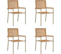 vidaXL Chaises de jardin empilables – Bois d'acacia massif, rotin en PE – Marron et beige – Lot de 4