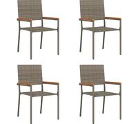 vidaXL Chaises de jardin empilables, lot de 4, résine tressée & acacia, gris et marron, 54×56×90 cm