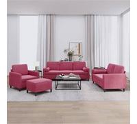 vidaXL 4-delige Loungeset met kussens fluweel wijnrood3201968 Rouge G