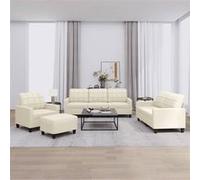 vidaXL Ensemble de canapés 4 pcs avec coussins Crème Similicuir