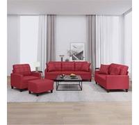 vidaXL 4-delige Loungeset met kussens kunstleer wijnrood3201356 Rouge G