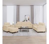 vidaXL 4-delige Loungeset met kussens microvezelstof crÃmekleurig3202300 Blanc G