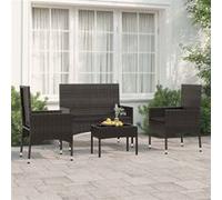 vidaXL Ensemble salon de jardin 4 pièces avec coussins noir poly rotin