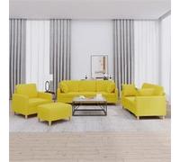 vidaXL Ensemble de canapés 4 pcs avec coussins jaune clair tissu