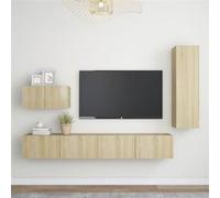 vidaXL 4-delige Tv-meubelset bewerkt hout sonoma eikenkleurig3078991 Brun G