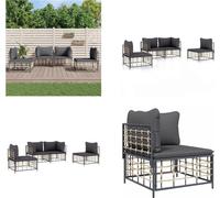 vidaXL 4 pcs. Garden Lounge Set with Coussins Anthracite Poly Rattan - Garden Lounge Set - Garden Lounge Sets - Lounge Set - Garden Furniture