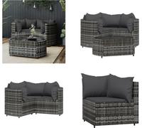 vidaXL 4 pcs. Garden Lounge Set with Coussins Grey Poly Rattan - Garden Lounge Set - Garden Lounge Sets - Outdoor Lounge Set - Lounge Set Terrasse