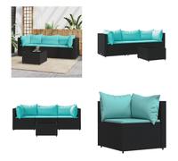 vidaXL 4 pcs. Garden Lounge Set with Coussins Noir Poly Rattan - Garden Lounge Set - Garden Lounge Sets - Outdoor Lounge Set - Lounge Set Terrasse