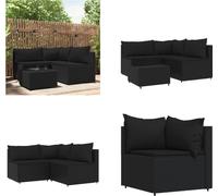 vidaXL 4 pcs. Garden Lounge Set with Coussins Noir Poly Rattan - Garden Lounge Set - Garden Lounge Sets - Outdoor Lounge Set - Lounge Set Terrasse