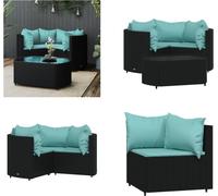 vidaXL 4 pcs. Garden Lounge Set with Coussins Noir Poly Rattan - Garden Lounge Set - Garden Lounge Sets - Outdoor Lounge Set - Lounge Set Terrasse