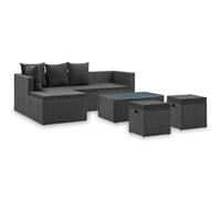 vidaXL Ensemble salon de jardin 4 pièces noir avec coussins Poly rotin