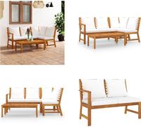 vidaXL 4 tlg. Garten Lounge Set mit Auflagen Creme Massivholz Akazie - Ensemble de meubles de jardin - Garniture de jardin - Garniture de jardin