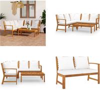 vidaXL 4 tlg. Garten Lounge Set mit Auflagen Creme Massivholz Akazie - Ensemble de meubles de jardin - Garniture de jardin - Garniture de jardin