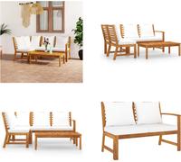 vidaXL 4 tlg. Garten Lounge Set mit Auflagen Creme Massivholz Akazie - Ensemble de meubles de jardin - Garniture de jardin - Garniture de jardin
