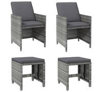 vidaXL 4-tlg. Set de hotte de jardin et d'hochet Poly Rattan Grau