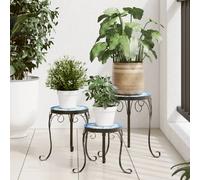 vidaXL Support pour plantes 3 pcs. Bleu et blanc Céramique