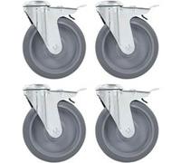 4pcs Roulettes pivotantes à trou de boulon à double frein 125mm