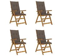 vidaXL 4X Bois d'Acacia Chaises Inclinables de Jardin avec Coussins Chaises de Salle à Manger Fauteuils à Dîner Fauteuils de Patio Terrasse Extérieur