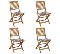 vidaXL 4X Bois d'Acacia Chaises Pliables de Jardin avec Coussins Sièges de Patio Chaises de Salle à Manger de Terrasse Chaises d'Extérieur