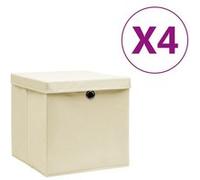 vidaXL 4x Boîtes de Rangement avec Couvercles Coffres de Rangement Boîtes d'Emballage Stockage Foulards Chaussettes Sous-vêtements 28x28x28 cm Crème Crème G
