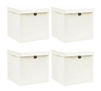 vidaXL 4x Boîtes de Rangement avec Couvercles Pliable Organisateur Bac de Stockage Coffre de Rangement Chaussettes Foulards Blanc 32x32x32 cm Tissu