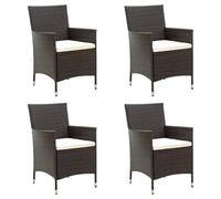 vidaXL 4X Chaises de Jardin avec Coussins Fauteuils de Patio Chaises de Salle à Manger d'Extérieur Sièges de Terrasse Résine Tressée Marron