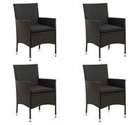 vidaXL 4X Chaises de Jardin avec Coussins Fauteuils de Patio Chaises de Salle à Manger d'Extérieur Sièges de Terrasse Résine Tressée Noir