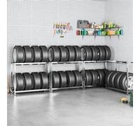 vidaXL 4x Porte-pneus à 2 Niveaux Etagères de Rangement Stockage d'Atelier Etagère d'Entrepôt Supports à Pneus Garage Argenté 110x40x110 cm Acier