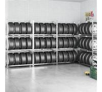 vidaXL 4x Porte-pneus à 3 Niveaux Etagères de Rangement Stockage d'Atelier Etagère d'Entrepôt Supports à Pneus Garage Argenté 110x40x200 cm Acier