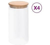 4x Pots de Conservation en Verre Couvercle en Bambou Bocaux de Stockage Récipients de Conservation Bouteilles de Stockage 1200 ml