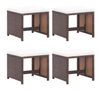 vidaXL Tabouret de jardin 4 pièces avec coussins Poly rotin brun