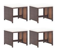 vidaXL 4X Tabourets de Jardin avec Coussins Repose-Pieds de Patio Tabourets de Terrasse Repose-Pieds d'Extérieur Résine Tressée Marron