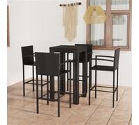 vidaXL Ensemble bar de jardin 5 pièces avec accoudoirs Poly rotin noir