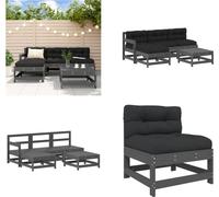 vidaXL 5 pcs. Garden Lounge Set with Coussin Grau Massiv Wood - Garden Lounge Set - Garden Lounge Sets - Lounge Set - Outdoor Lounge Set