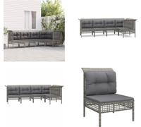 vidaXL 5 pcs. Garden Lounge Set with Coussins Grey Poly Rattan - Garden Lounge Set - Garden Lounge Sets - Outdoor Lounge Set - Terrassen Lounge Set