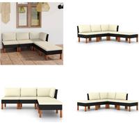 vidaXL 5 pcs. Garden Lounge Set with Coussins Poly Rattan Black - Ensemble de canapés de jardin - Ensemble de meubles de jardin
