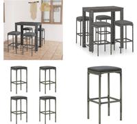 vidaXL 5 pcs. set de bar de jardin avec coussins Poly Rotin Gris - Set de Bar - Set de Bar - Table de Bar Et Tabouret de Bar - Table de Bar