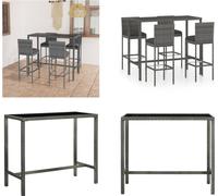 vidaXL 5 pcs. set de bar de jardin avec coussins Poly Rotin Gris - Set de Bar - Set de Bar - Table de Bar Et Tabouret de Bar - Table de Bar