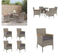 vidaXL 5 pcs. Set de jardin Bistro avec coussins Gris Poly Rattan - Set de jardin Bistro - Set de jardin Bistro - Set de meubles de jardin