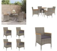 vidaXL 5 pcs. Set de jardin Bistro avec coussins Gris Poly Rattan - Set de jardin Bistro - Set de jardin Bistro - Set de meubles de jardin