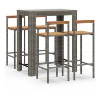 vidaXL 5 Piece Garden Bar Set Grey Poly Rattan&Solid Wood Acacia